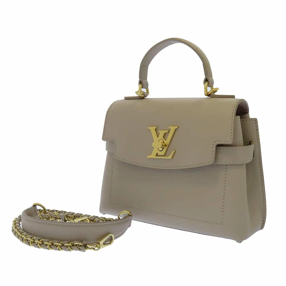 Louis Vuitton Lockme Ever Grain Leather Handbag Greige Gray Bag Shoulder